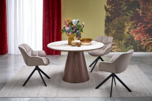 ARANI pyöreä pöytä, beige marmori / pähkinäpuu